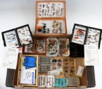 Stacking box of flies, fly lines, fly tins et al: 2x Hugh Falkus Sea Trout Signature fly boxes c/w