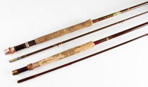 2x interesting vintage fibreglass fly rods: to incl Farlow, Sharp "Gold Band Rod" 9'6" 2pc - line #