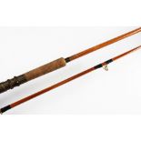 Fine Milwards The Sea Ranger split cane rod: 9ft 9ins 2pc with lacquered brass screw reel