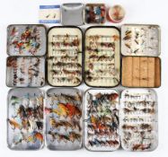 Collection of Alloy and other fly tins and boxes with a good show of 400x traditional salmon and