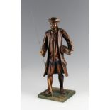 Izaac Walton wooden carved figure: Vic dark stained wooden carved figure of Izaac Walton with his