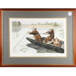 Fishing Etching: hand coloured and titled "A Little Help Is Worth A Deal Of Pity" from the