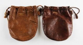 2x scarce C Farlow & Co Ltd leather reel pokey bags: with makers gilt rectangular stamp marks just