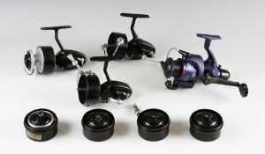 Collection of Mitchell Spinning reels and a.n.other (4): early Mitchell c/w spare spool; Mitchell