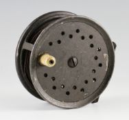 Scarce C Farlow & Co Ltd "Grenaby" alloy salmon reel c.1930's: 4.5" dia with perforated face,