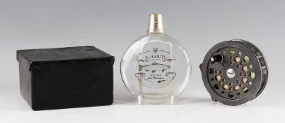 A. Hardy cognac glass hip flask and Shakespeare salmon reel (2): comprising A. Hardy "Chairman's