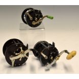 3x vintage Penn Bakelite bait casting multiplying reels - Penn 85 with Bakelite spool; Penn 190 with