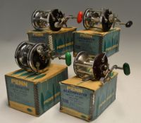 4x Penn Salt Water Reels all boxed - Senator 2/0 non-strip gears, torpedo handle, rod clamp c/w