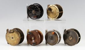 Collection of various brass, brass combination, wooden and alloy plate wind reels (6): ranging