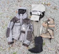 Chest Waders and Top: Pair of Simms Chest Waders with thermal feet size M and pair of Simms Boots