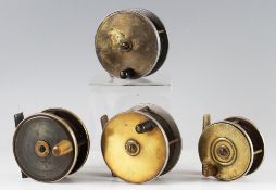 Interesting collection of brass/alloy and ebonite combination reels (4): ranging from 2.75" to 3.