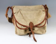 Brady Conway Wicker and Canvas Creel tackle bag - 2x front pockets to bag c/w shoulder strap - usual