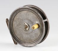 Early and rare Hardy Uniqua 3.5" narrow drum alloy reel: with horseshoe latch, ivory handle,