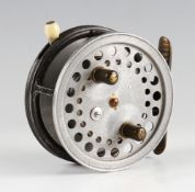 Hardy "Super Silex" alloy bait casting reel: 4" dia, red agate spindle bearing, ribbed brass foot,