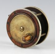 Scottish Pattern laburnum and brass combination salmon reel: 3 7/8" dia with brass plate wind fitted