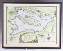 Rutland Waters hand coloured print - by R A F Palmer & Son Bexhill on Sea - First Revised Ed