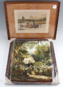Fishing Prints - 'Fishing in a Punt'1820 published Jan 1 by T. McLean framed measures54x42cm approx.