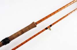 Fine Hardy Nusea Split cane sea rod: 9ft 3in 2pc Palakona rod with dark burgundy whipped rings and