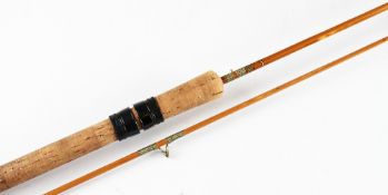 Fine Milwards Brook Spinning Rod: 6'9" 2 pc split cane with red agate lined butt and tip guides-