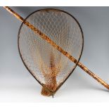 Early and very large "Farlow" decorative long handle salmon landing net fitted with removable