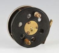 Ebonite and Brass Slater style reel: 4" combination centre pin reel with nickel silver back plate