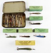 Lures:12x Percy Wadham Fishing Baits 6 in makers boxes and 6 more in a Hockley Minnow Box to incl