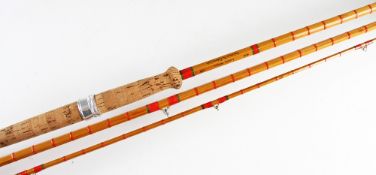 Fine Laurie Nelson Yorkshire Fly Fishing Club split cane salmon fly rod: 15ft 3pc line #10 - red