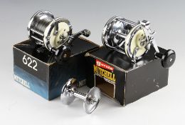 2x Mitchell Salt Water Reels in makers boxes: fine Mitchell 624 stainless steel frame, white end