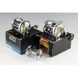 2x Mitchell Salt Water Reels in makers boxes: fine Mitchell 624 stainless steel frame, white end