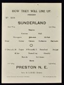 1938 FA Cup Final Sunderland v Preston North End football Team Sheet single sheet, blank to reverse,