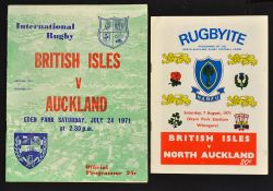 1971 British Lions Rugby Programmes (2): v Auckland (large) and v North Auckland (much scarcer, v