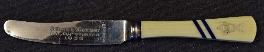 Interesting 1935 Sheffield Wednesday FA Cup Winners Commemorative Fruit Knife engraved to the