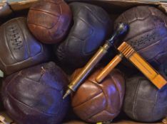 Selection of Early Leather Footballs to include a 1930s T Panel, c.1948 Zig Zag panel, another panel