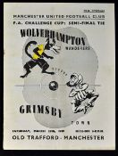 1939 at Manchester Utd; FA Cup semi-final match programme Wolverhampton Wanderers v Grimsby Town