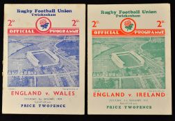 1939 England Rugby Programmes v Wales and Ireland (2): Two homes at Twickenham for England v Wales