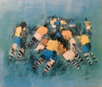 Rugby 'Abstract' Art: by 'Bosco' - impression of a rugby match with white posts to the