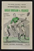 1959 Rugby League Test, Gt Britain v France Programme: Clean, bright and with pocket fold, 16 pp