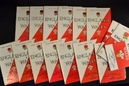 England v Wales Five Nations Rugby Programmes from 1954 onwards (16): virtually complete run of home