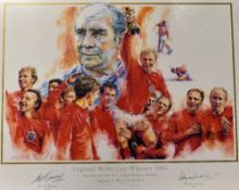 England World Cup Winners 1966 Signed Print a colour print Signed by Bobby Moore and Sir Alf Ramsay,