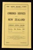 Rare 1935 New Zealand All Blacks v Combined Services Rugby Programme: Small cream 4 pp issue for