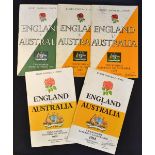 England v Australia Rugby Programme Selection from 1958 onwards (5): to incl 1958, '67, '73, '82 and