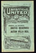 1928/1929 Sheffield Utd reserves v Wolverhampton Wanderers reserves Central League match programme