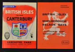 1971 British Lions Rugby Programmes (2): Rare issue v Marlborough/Nelson Bays, large format, G/VG