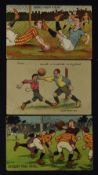 Early 20th century football postcards - two are stamped/franked, showing humorous moments in