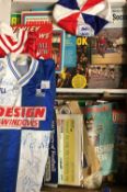 Football memorabilia 1950's onwards to include football books, (9), Esso coin collection, menus,