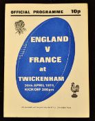 1974 Paris Air Disaster Match Rugby Programme: The sad April fundraiser, England v France at