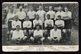 Scarce Wolverhampton Wanderers b&w postcard team photo 1910/1911, has a central crease.