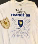 1987 Official France National Team Cloth Badge and rugby training signed T shirt (2) - Adidas France