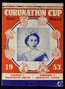 1953 Coronation Cup double match programme Rangers v Manchester United, Aberdeen v Newcastle