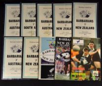 Barbarians v Tourists Rugby Programme Selection from 1950's onwards (10): v Australia 1958, 1967,